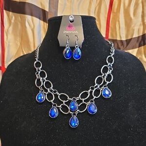 Paparazzi Silver Necklace with Royal Blue Drops